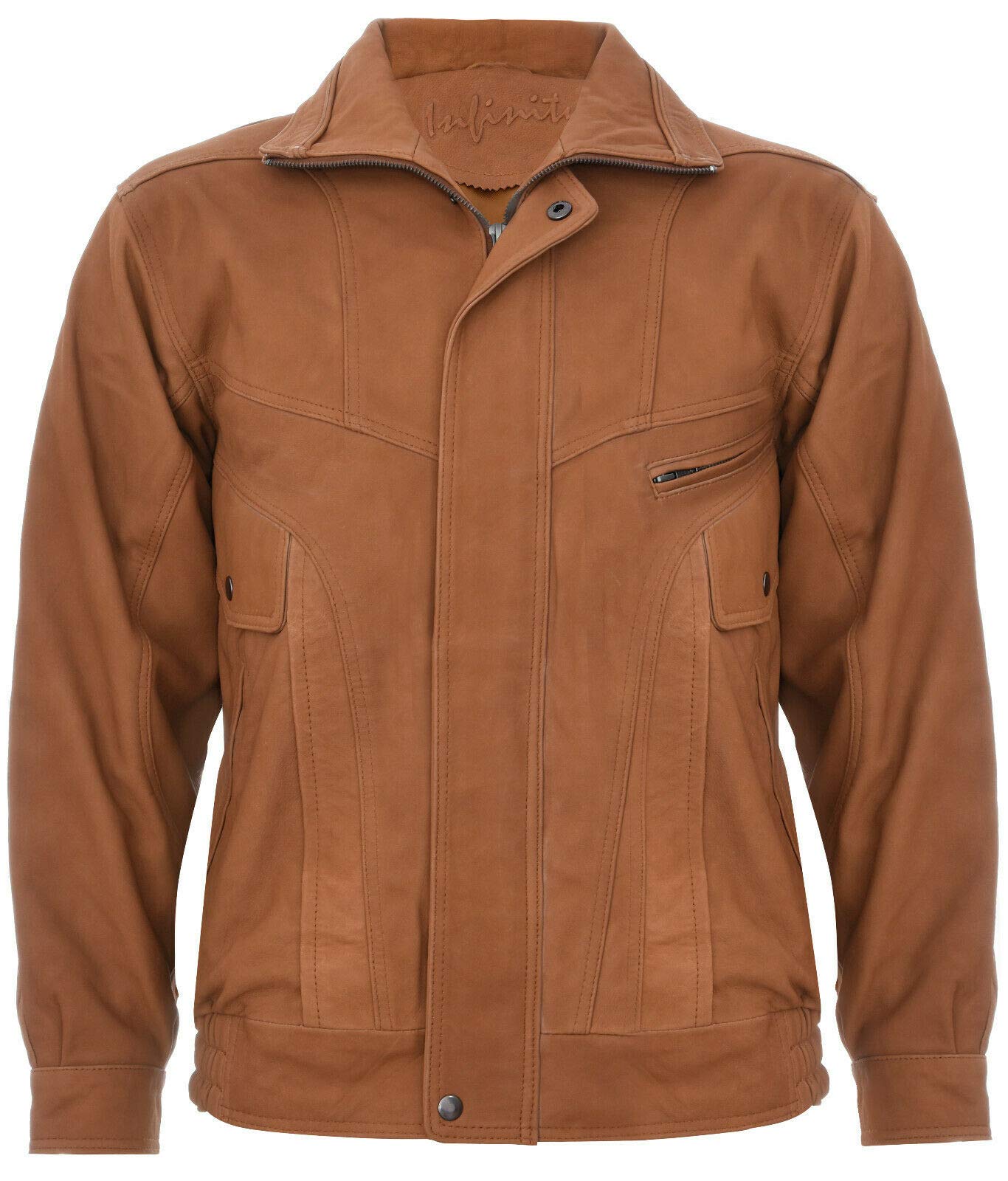 Infinity Leather Classic Harrington Bomber Jacket - Tan Leather - Men's Size M