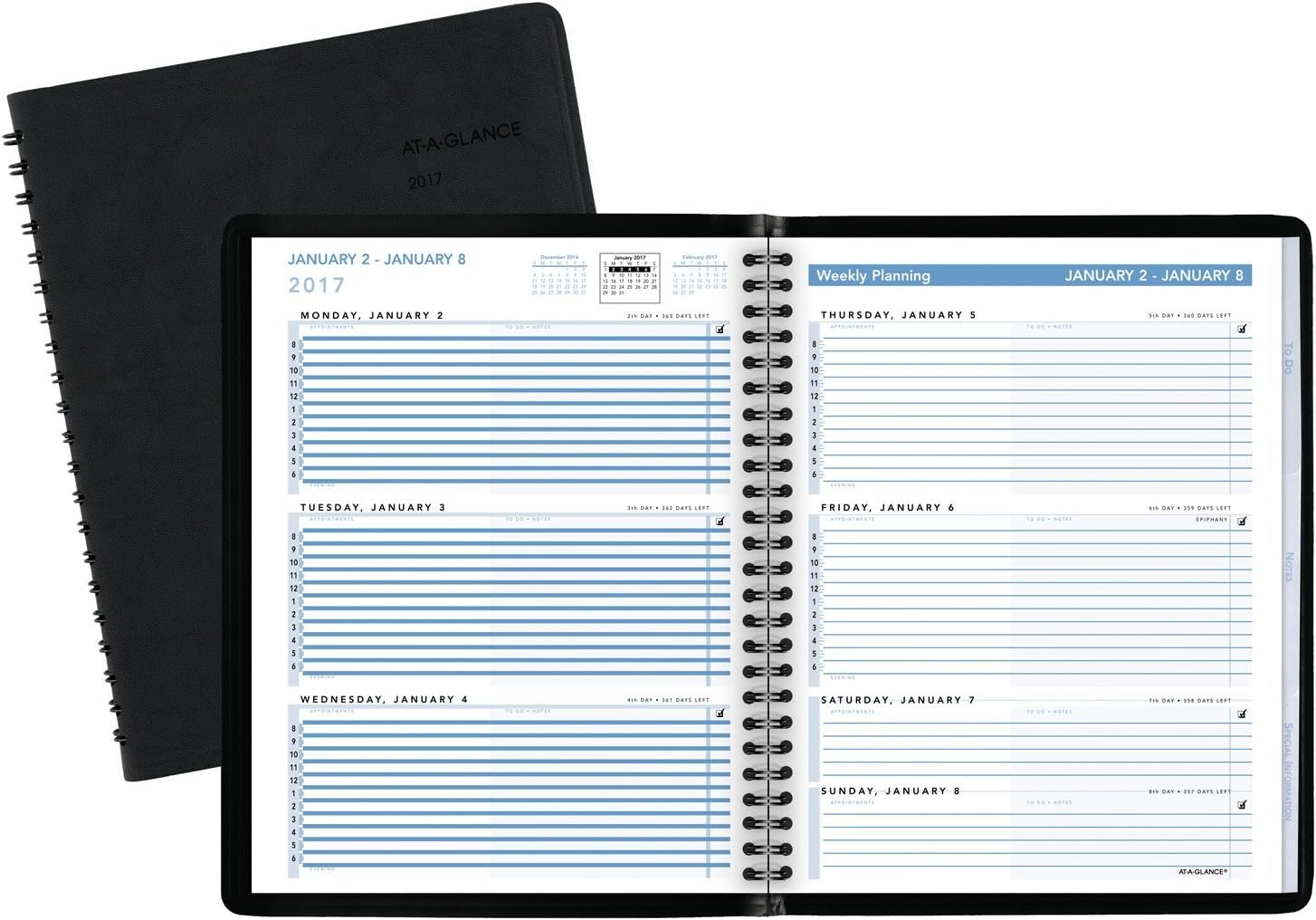 AT-A-GLANCE Daily Appointment Book / Planner 2017, The Action Planner, 8-1/2 x 10-7/8", Black (70-EP01-05)