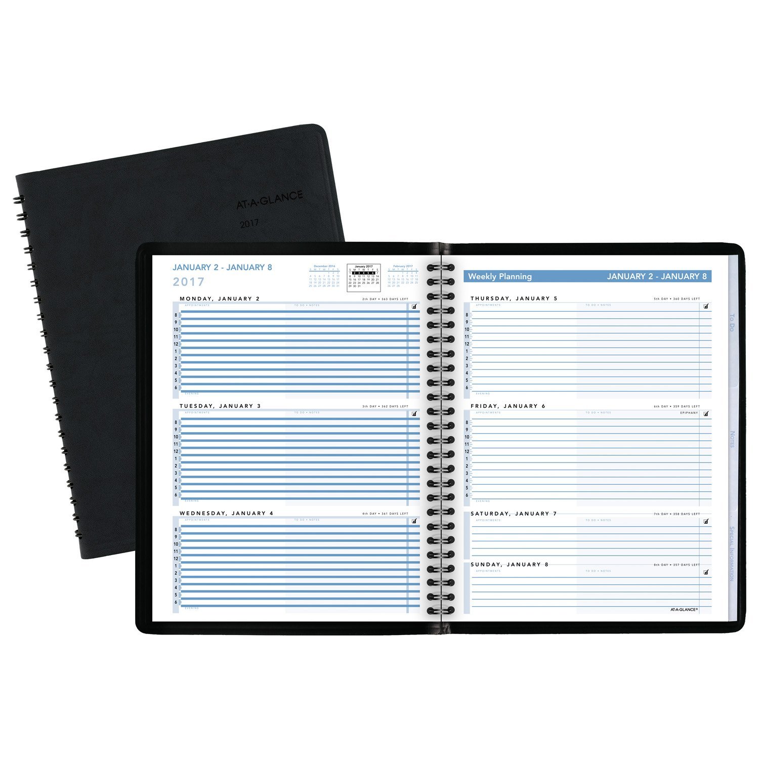 AT-A-GLANCE Agenda giornaliera 2017, The Action Planner, 20,5 x 25,4 cm, nero (70-EP01-05)