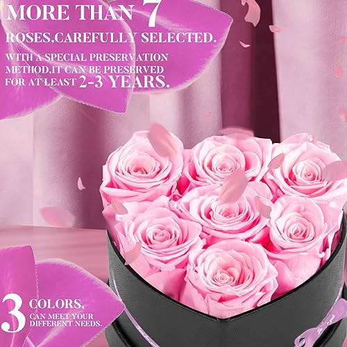 Miniatura 4 de Impouo Regalos de cumpleaños de rosas preservadas de 7 piezas para mujeres, flores preservadas de rosas eternas para el día de la madre, día de San