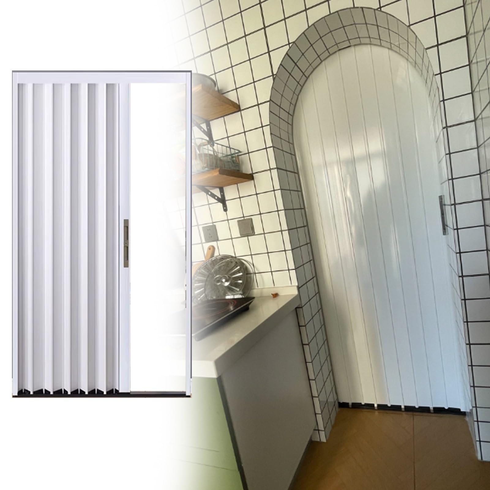 Minglez Wxh Concertina Door Aluminum Alloy Folding Accordion Door White, Folding Closet Doors For Bedrooms/Doorway/Pantry, Unique Temporary Screen Room Privacy(30X39in/75X100cm)