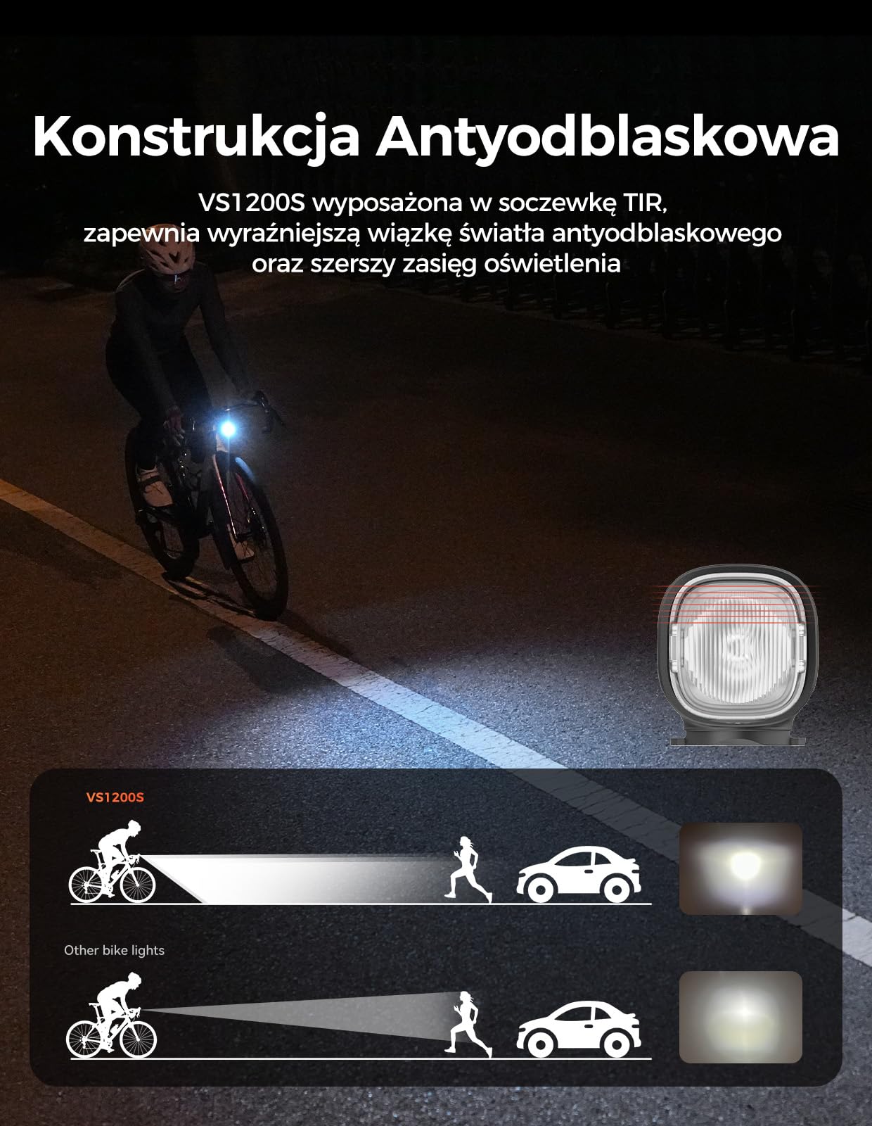 iGPSPORT VS1200S Lampa rowerowa, 1200 lumenów inteligentna funkcja zakrętu Podświetlenie wodoodporności przednie światło rowerowe