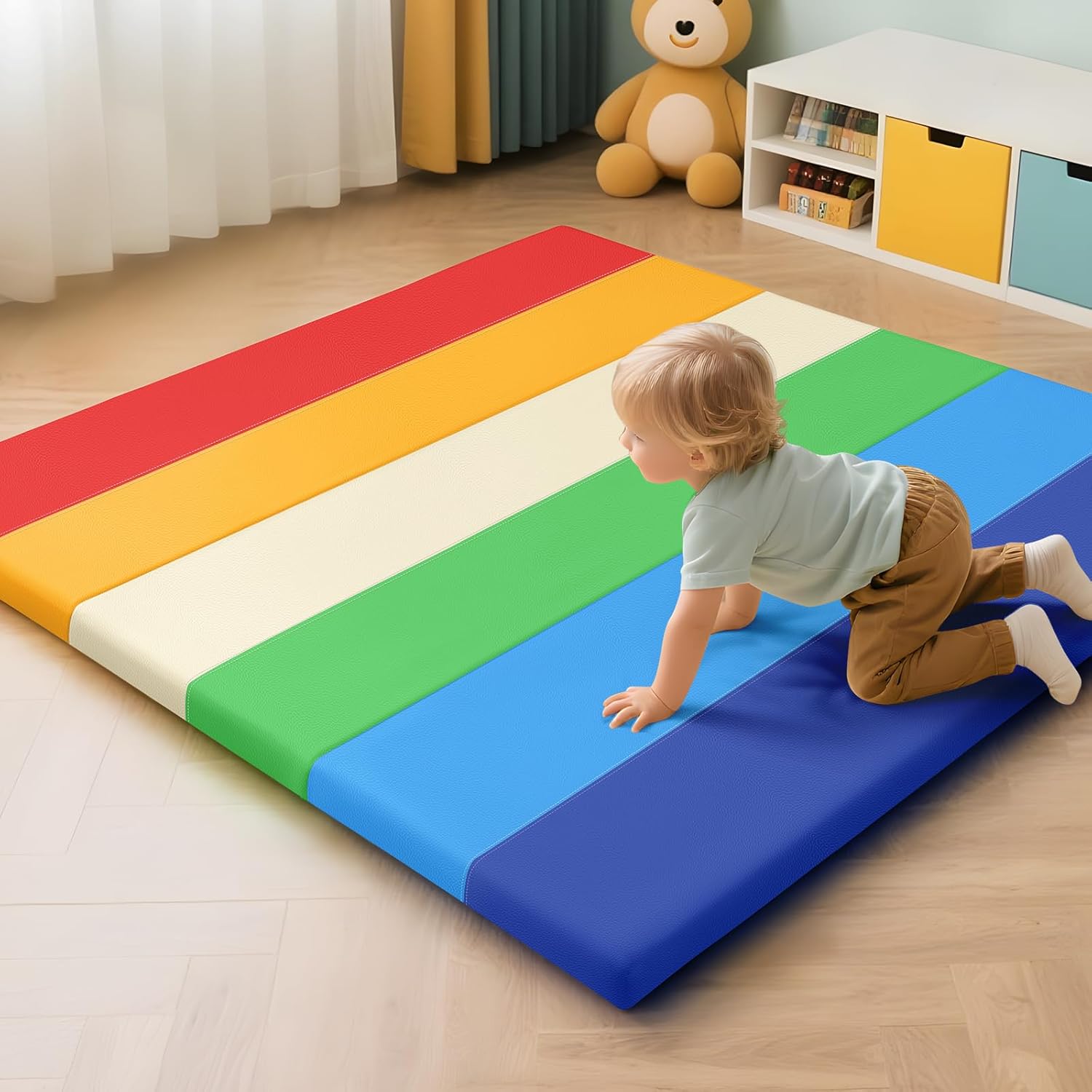 Foam Baby Play Mat: PU Leather Waterproof Kids Trifold Floor Playmat - Large Play Mat for Playpen Fodable Mattress Soft Toddler Mattress Infant Cushion for Preschool