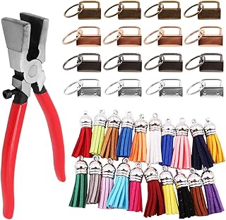 WANGCL Key Fob Hardware Set 20 Pcs Key Fob Hardware with Key Fob Pliers and 24 Pcs Leather Keychain Tassel for Wristlet Keychain Lanyard
