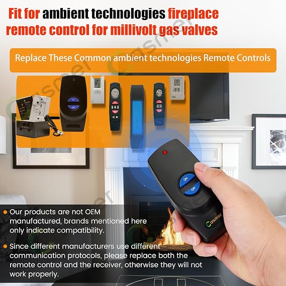 Gas Fireplace Remote Control Kit,Fit for Ambient Technologies Fireplace,Remote Control Replace RCM-RX/RMC RX RCT RCMT RCT RCST RCB TLM TLT WWTD and Wmtd Transmitters,No Battery Lifetime GNTEE