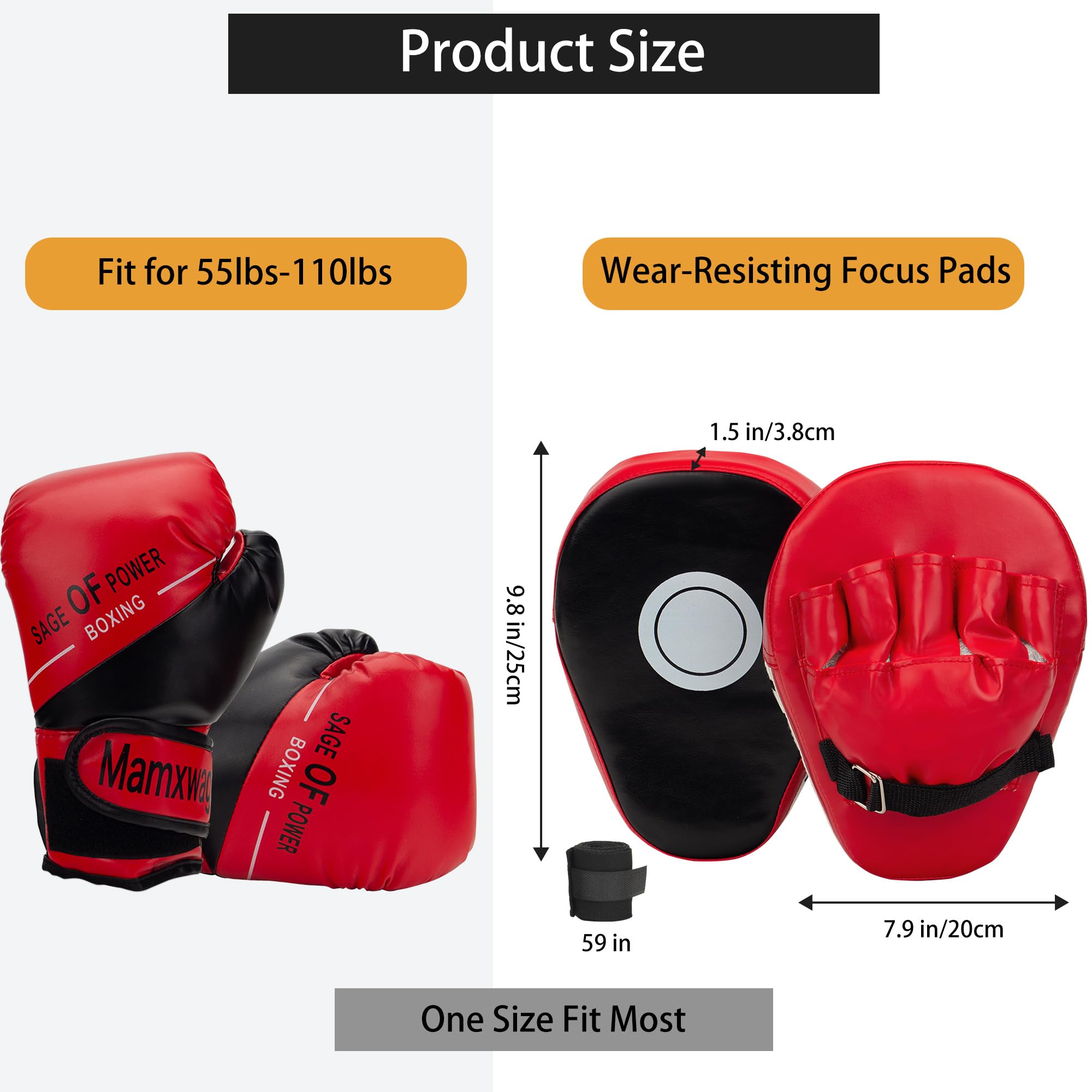 Kit de Enfants Gants de Boxe avec Pattes d'ours Boxe, Junior Boxing Mitaines de Punch pour Taekwondo Kickboxing Muay Thai Karate Sparring Trainning avec Bandage de Boxes
