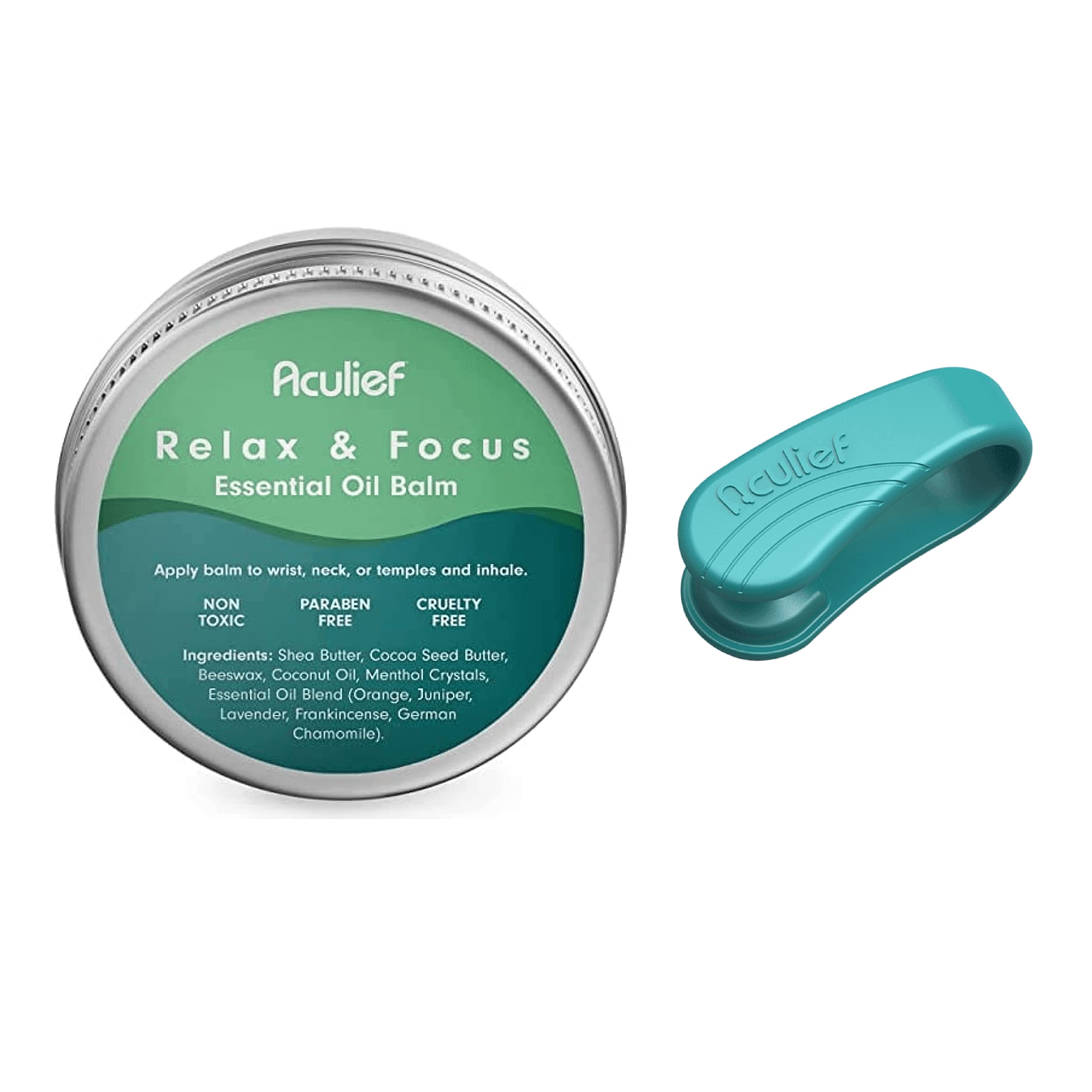 AculiefCalm Essential Oil Aromatherapy Balm and Clip 1 Pack Teal (Bundle)