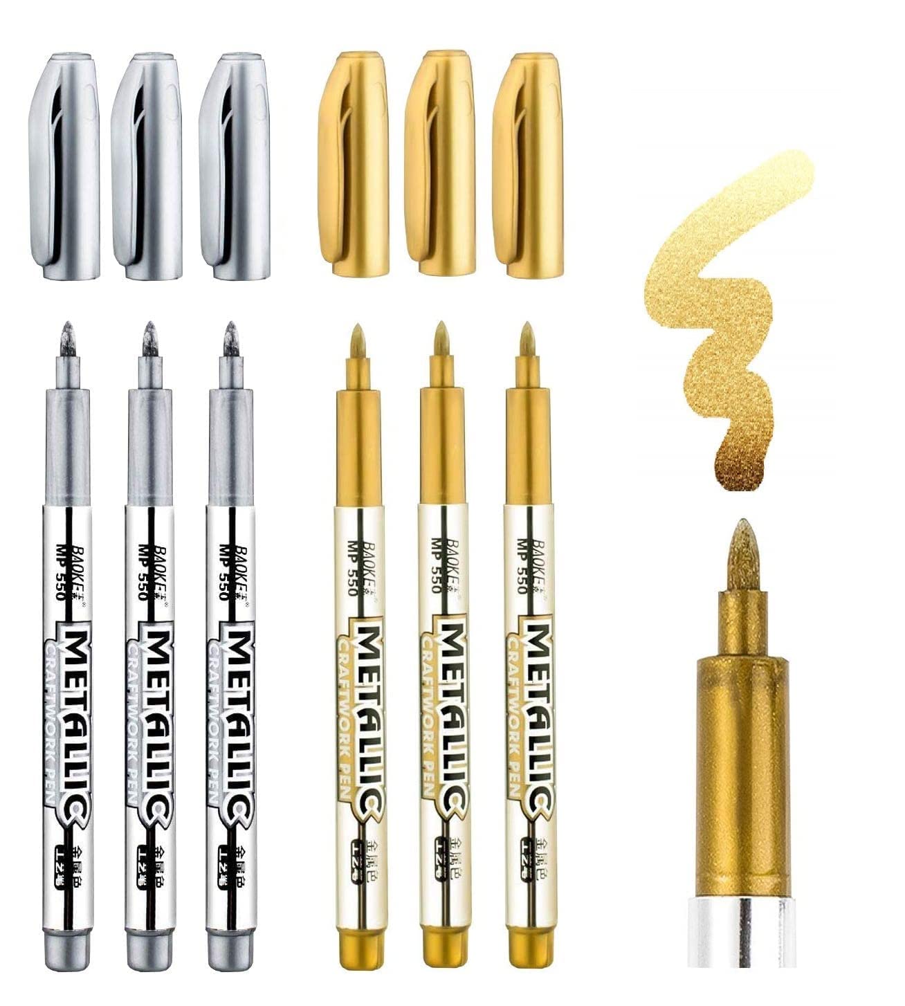Youth Enterprises Metallic Craftwork Pen 1.5Mm Nib Silver&Golden Pen For Application On Paper,Cloth,Leather,Plastic,Glass,Ceramics,Cds Etc. Marker Ink (Pack Of 6,Golden,Silver),round-image-44