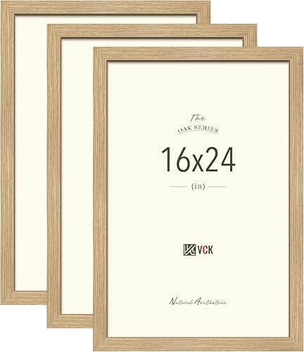 Miniatura 26 de VCK Juego de 3 portarretratos de 8 x 10 pulgadas, color roble beige, marco de fotos de madera maciza natural, exhibición de mesa o colgar en la pared