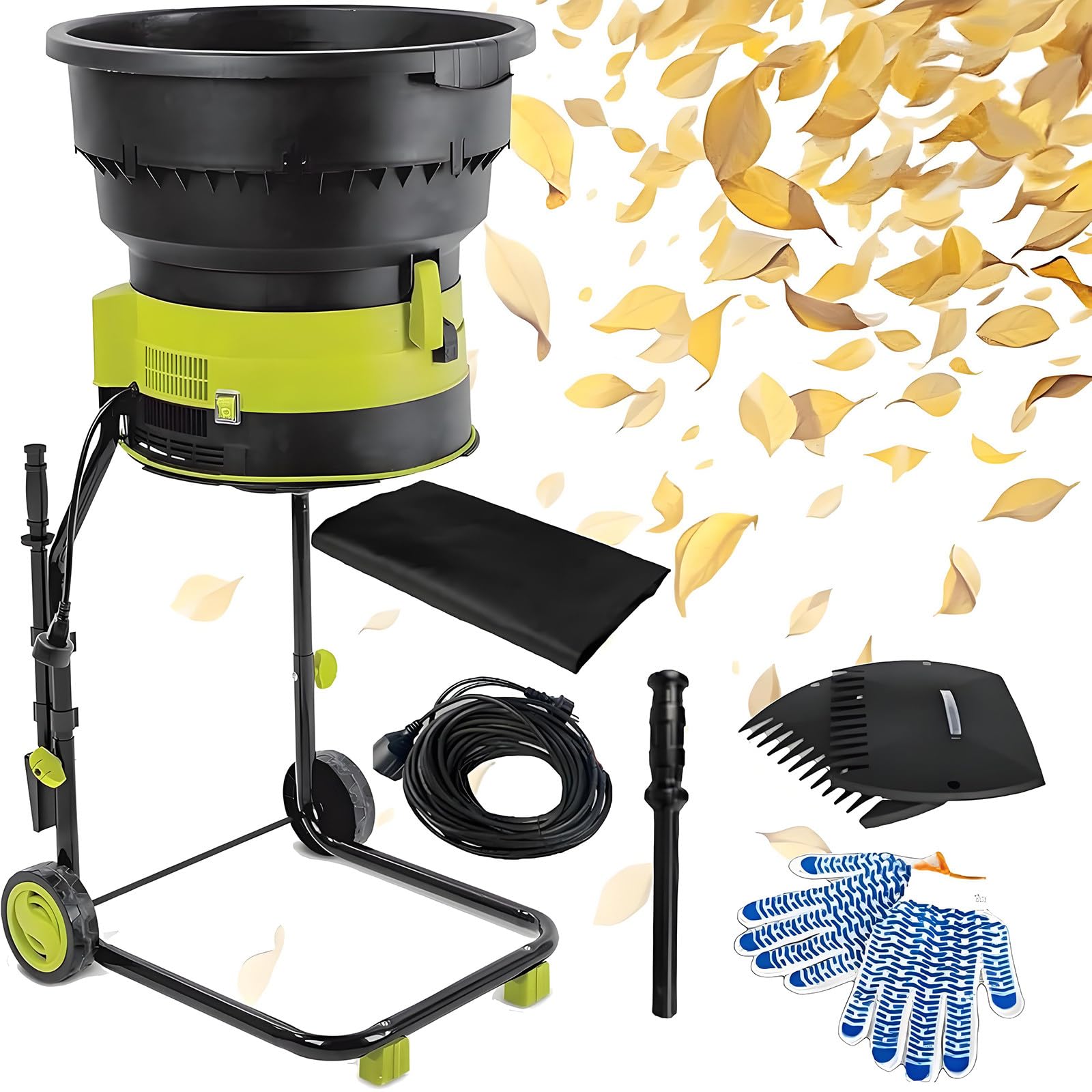 Trituradora De Hojas Eléctrica De 2500 W, Trituradora De Compost para Jardín, Trituradora De Hojas Y Ramas De 8000 RPM, con Ruedas Y Bolsa De Almacenamiento Nopowercord