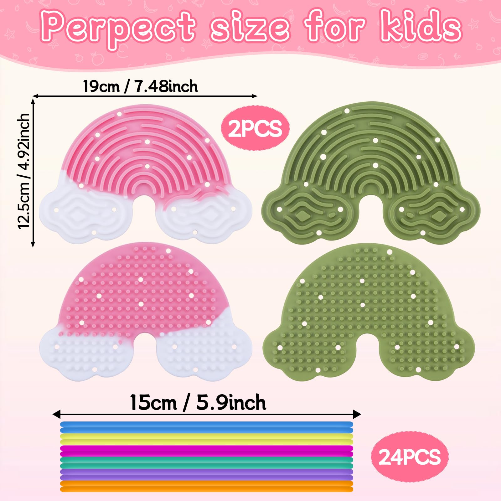 BMSQOFD 2 Pcs Sensory Activity Board Silicone Fidget Toy,Double Sided Rainbow Sensory Toys for Autism Stress Anxiety,ADHD,Kids Toddler Boys Girls 3+Adults with Travel Bag 24 Strings (Green&Pink) - Image 2
