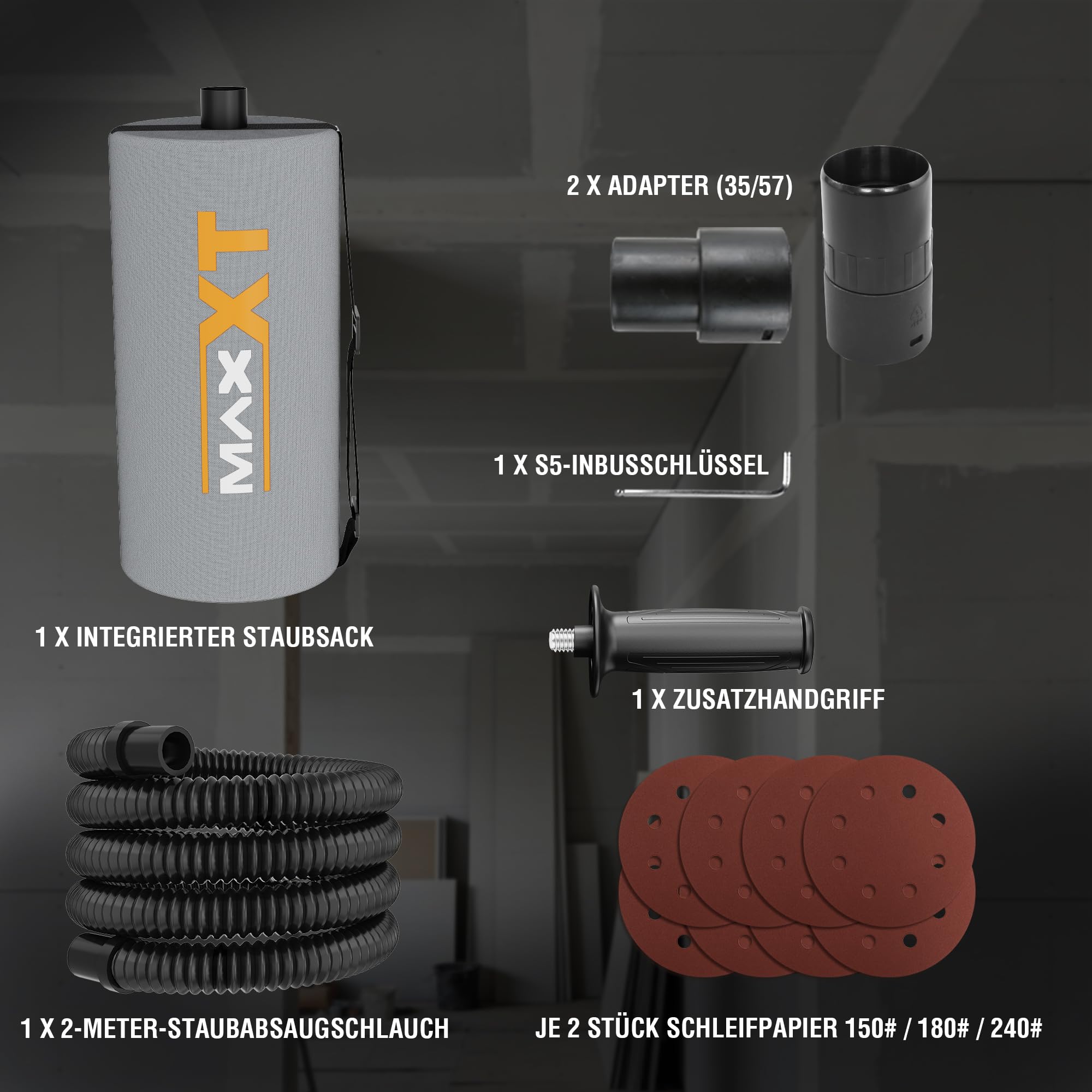 MAXXT Lijadora manual para paneles de yeso, 1500-2700 rpm, velocidad variable, 750 W, lijadora eléctrica para paredes, aspiración ajustable