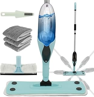 Spray Mop for Floor Cleaning, Microfiber Spin Mop with 3 Washable Mop Pads 360° Rotating Floor Spray Mop Cleaner with Scraper Dust Flat Mop with Sprayer Multifunctional Hardwood Floor Mop