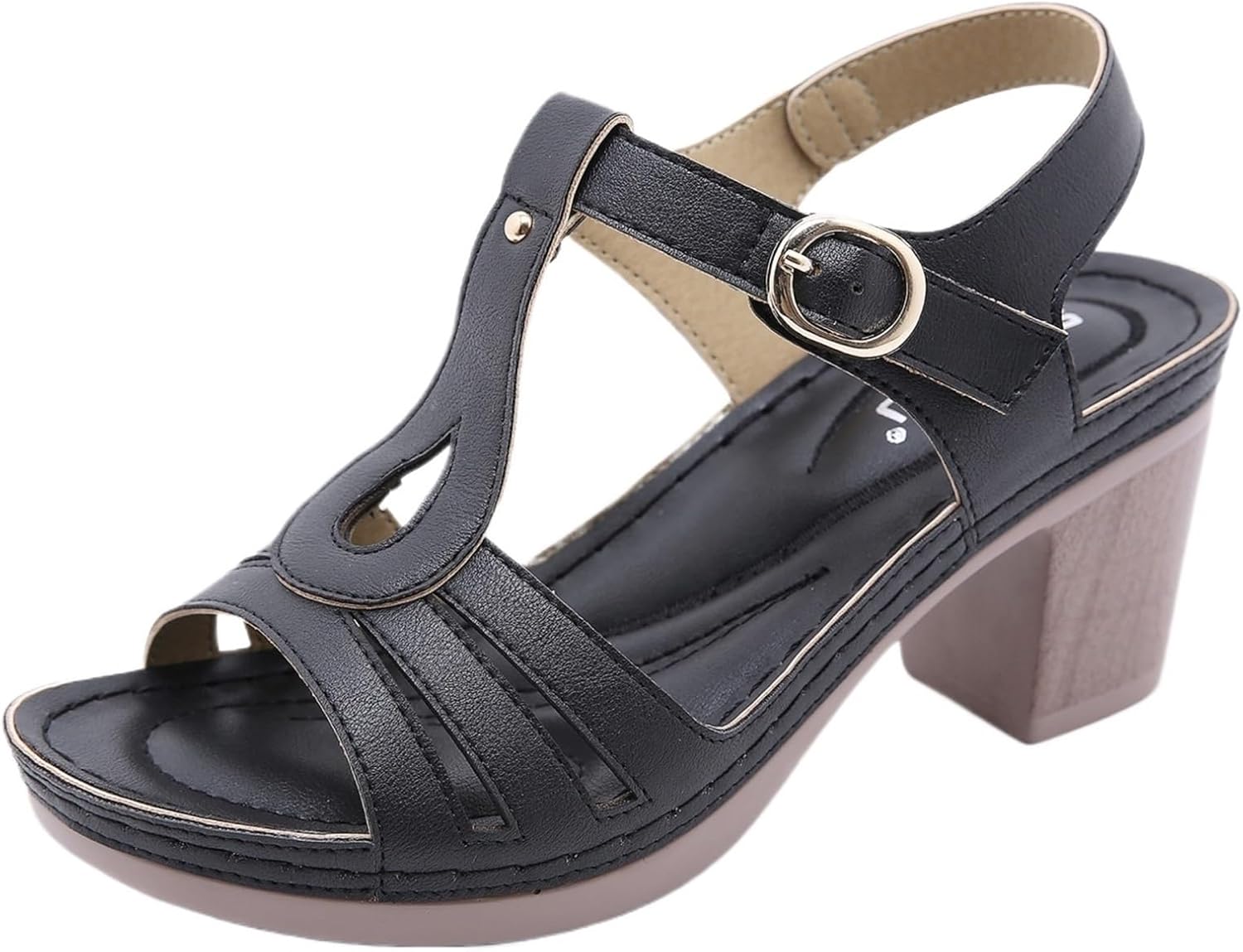 Women’s Round Open Toe Sandals Slip On Chunky Block High Heel Fashion Wedding