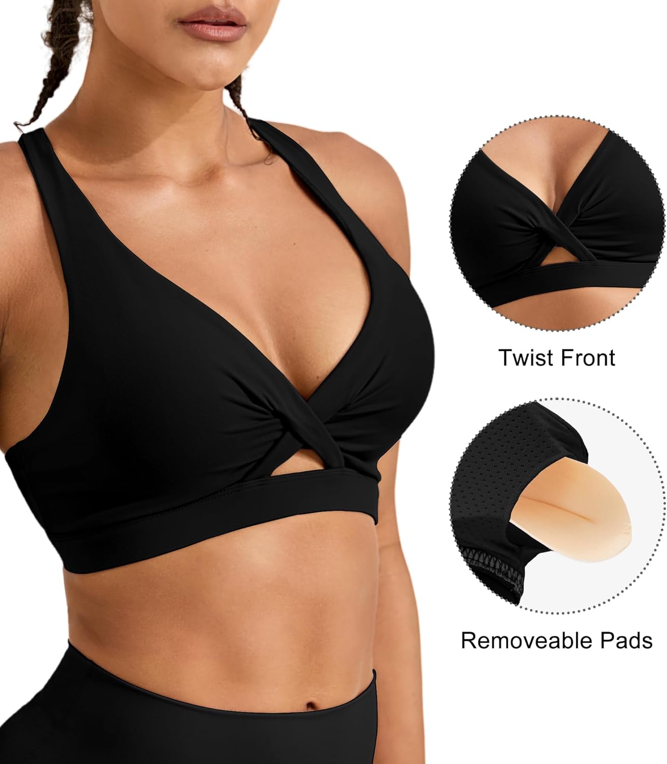 Sports Bras for Women Push Up Medium Impact Racerback Workout Yoga Bra Womens Deep V Padded Sports Bra with Support Gym Tops - Image 6