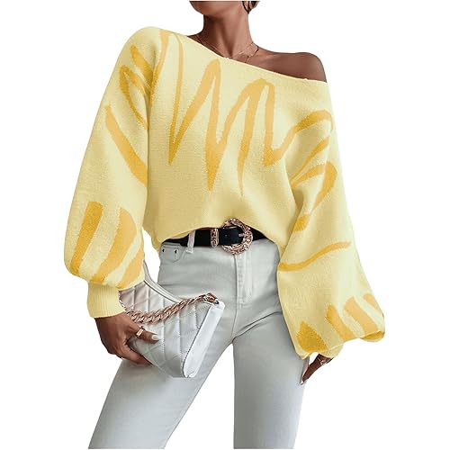 Verdusa Women's Off The Shoulder Sweater Oversized Long Lantern Sleeve Pullovers Fall Outfits 2025 Knit Tops