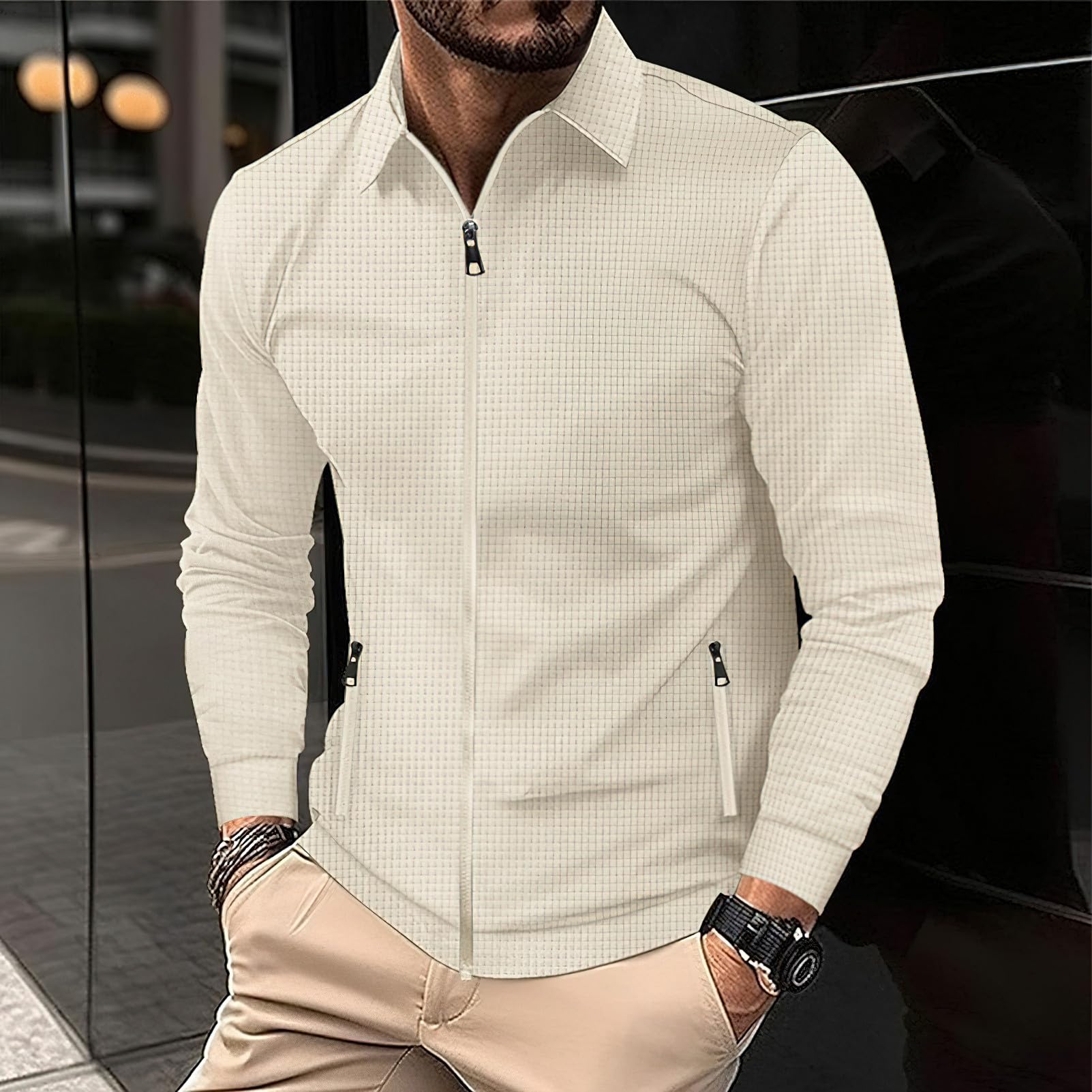 Herren Waffel Trainingsanzüge Langarm Voll Reißverschluss Jacke & Hose 2-teiliges Set für Lässig Sport Arbeit