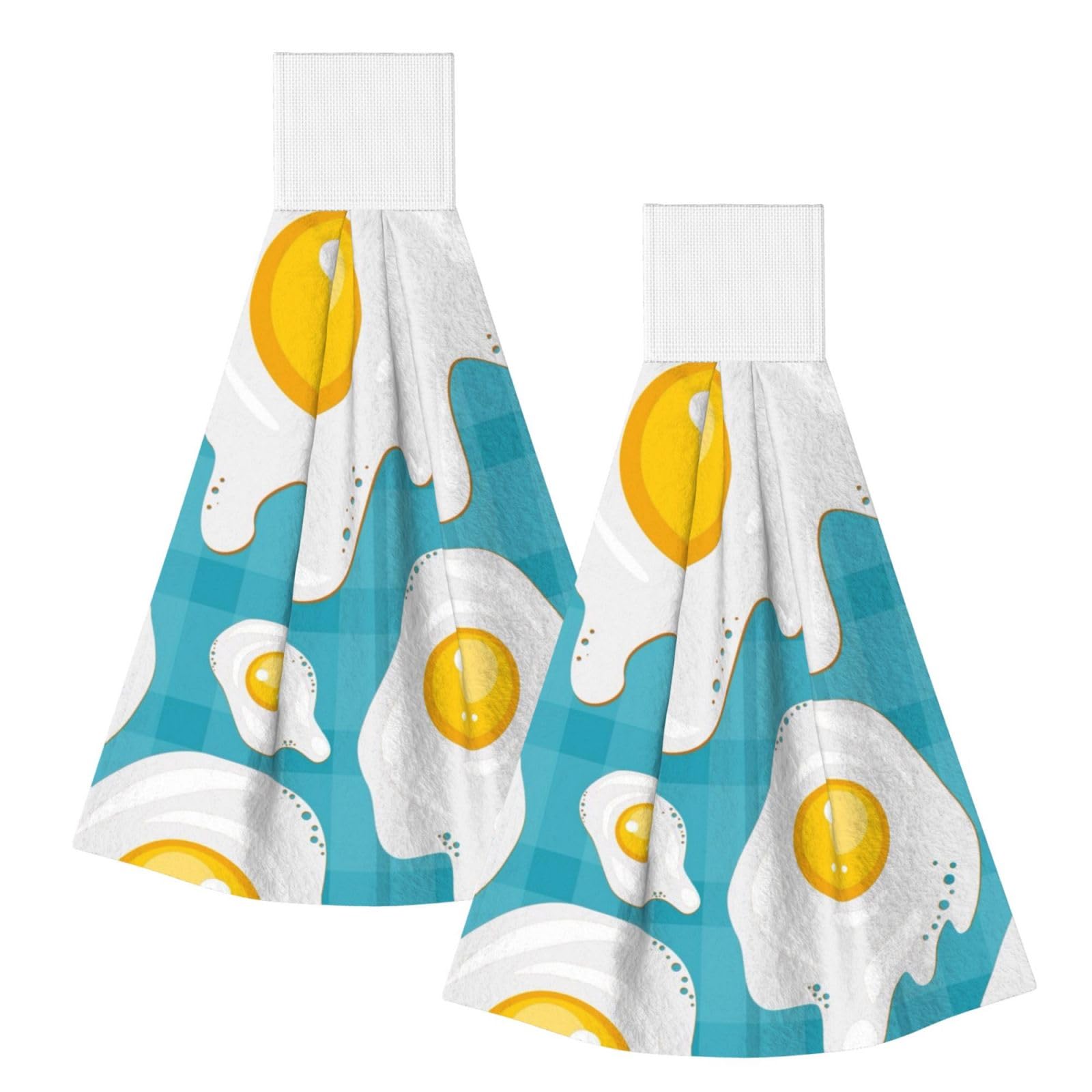 DOPKLNA Fried Egg Food, 2 Pcs Hanging Coral Fiber Hand Towels for Bathroom, Absorbent Kitchen Towels