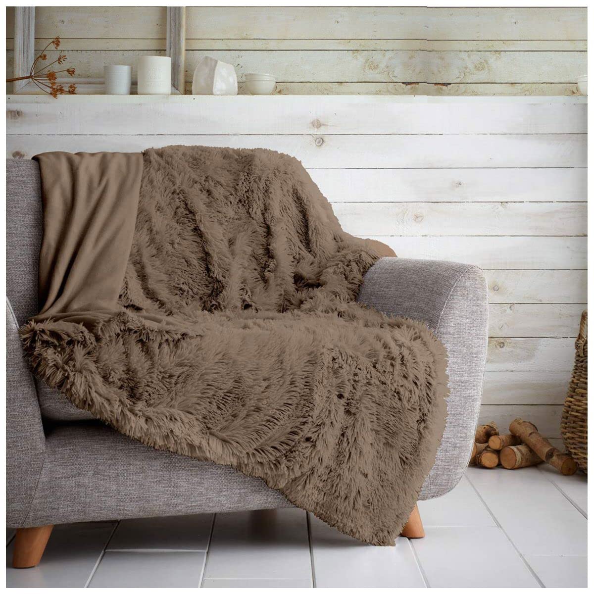 GC GAVENO CAVAILIA Fleece Hug Snug Throw, Fluffy Throws Blanket, Cosy Snuggle Blankets For Sofas OR Bed, Mink, 150X200 Cm