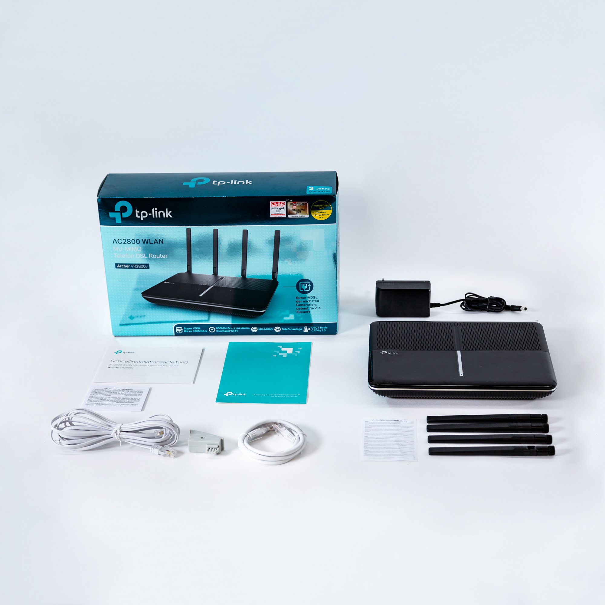 TP-Link Archer VR2800v AC2800 WLAN Telefonie VDSL DSL Modem Router (2167 Mbit/s 5GHz, 600 Mbit/s 2,4GHz, komp. mit Telekom/1&1/Vodafone/O2, DECT Basis und Mediaserver, nur für Deutschland)schwarz