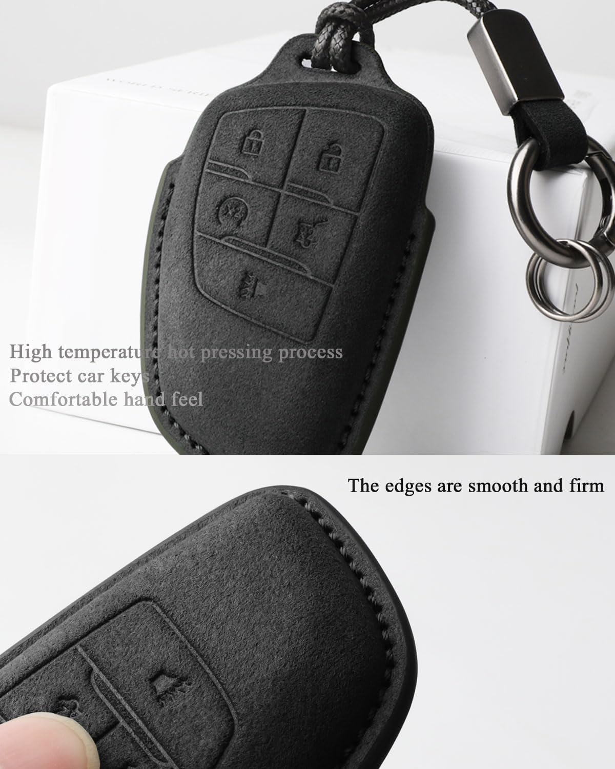 For Chevy Key Fob Cover with Keychain - Fit for 2021-2025 Chevr & Buick/GMC Yukon Smart Keys, Suede Protective Case