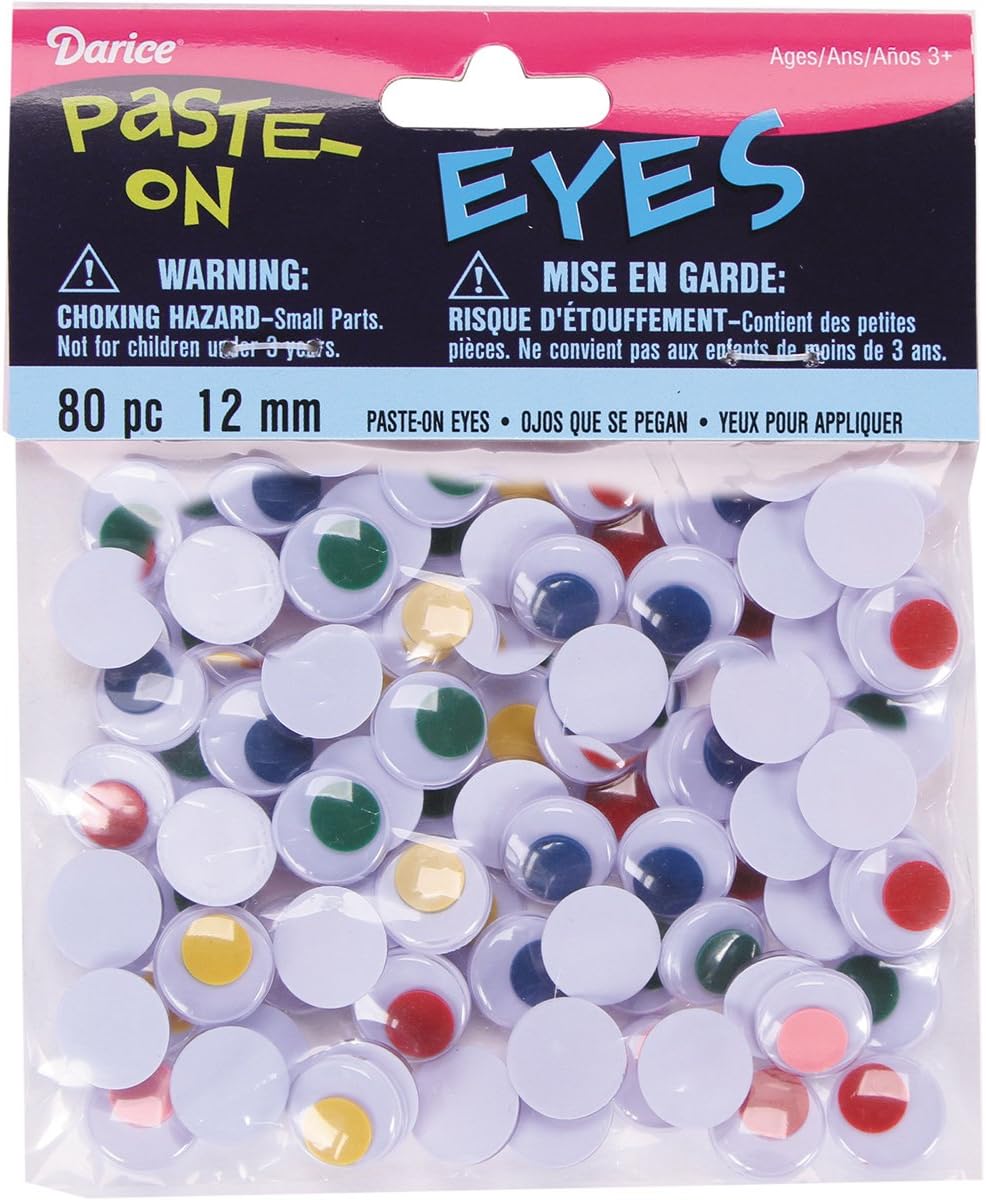 Darice EYE-113D, 12 Millimeter, Round Colored Paste On Eyes