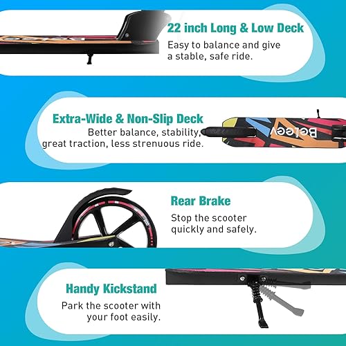 Miniatura 5 de BELEEV V5 Scooters para niños de 6 años en adelante, scooter plegable de 2 ruedas para adultos y adolescentes, 4 manillares ajustables, ruedas