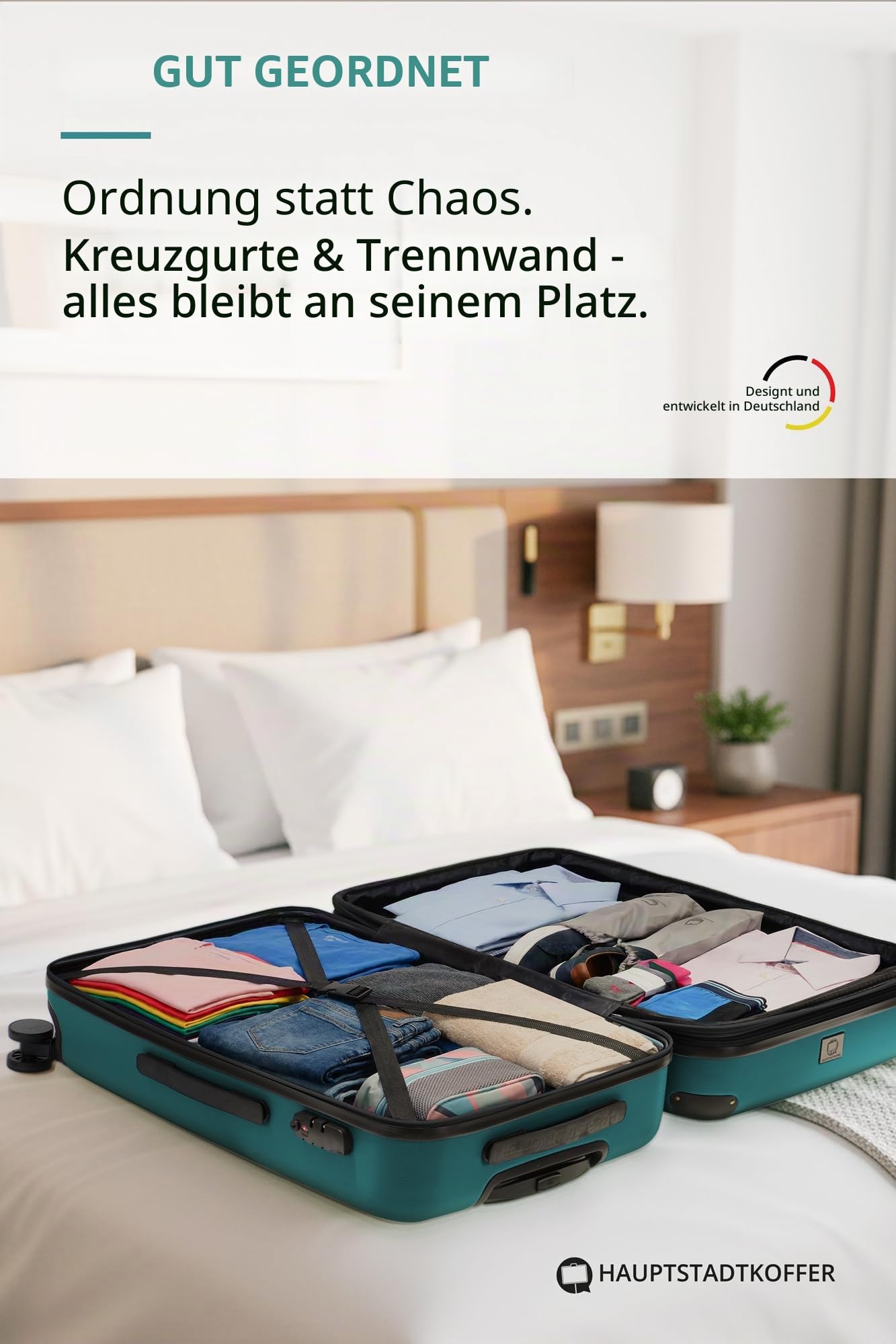 Hauptstadtkoffer Spree - Großer Hartschalen-Koffer + Digitaler Kofferanhänger, TSA, 4 Doppel-Rollen, Trolley, Rollkoffer, Reisekoffer, Volumenerweiterung, 75 cm, 119 Liter, Aquagrün