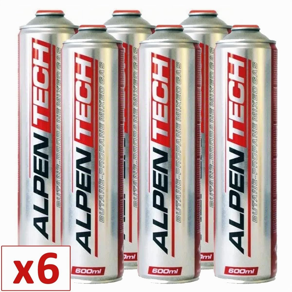 Alpentech - Confezione da 6 Cartucce di Gas 330 g (600 ml) BUTANO/PROPANO (70/30) Universali Omologate TÜV - Ricariche con Valvola Svitabile 7/16 per Fiamma Ossidrica e Saldatore per Tubi/Campeggio.