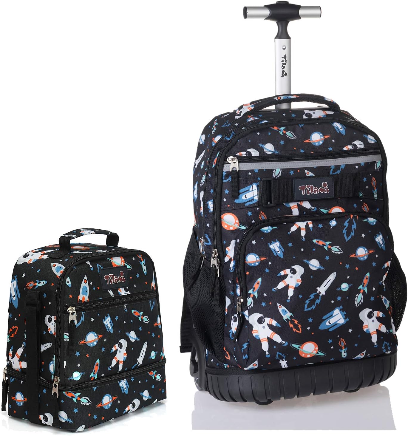 Rolling Backpack 19 inch with Lunch Bag Wheeled Laptop Backpack, Astronaut