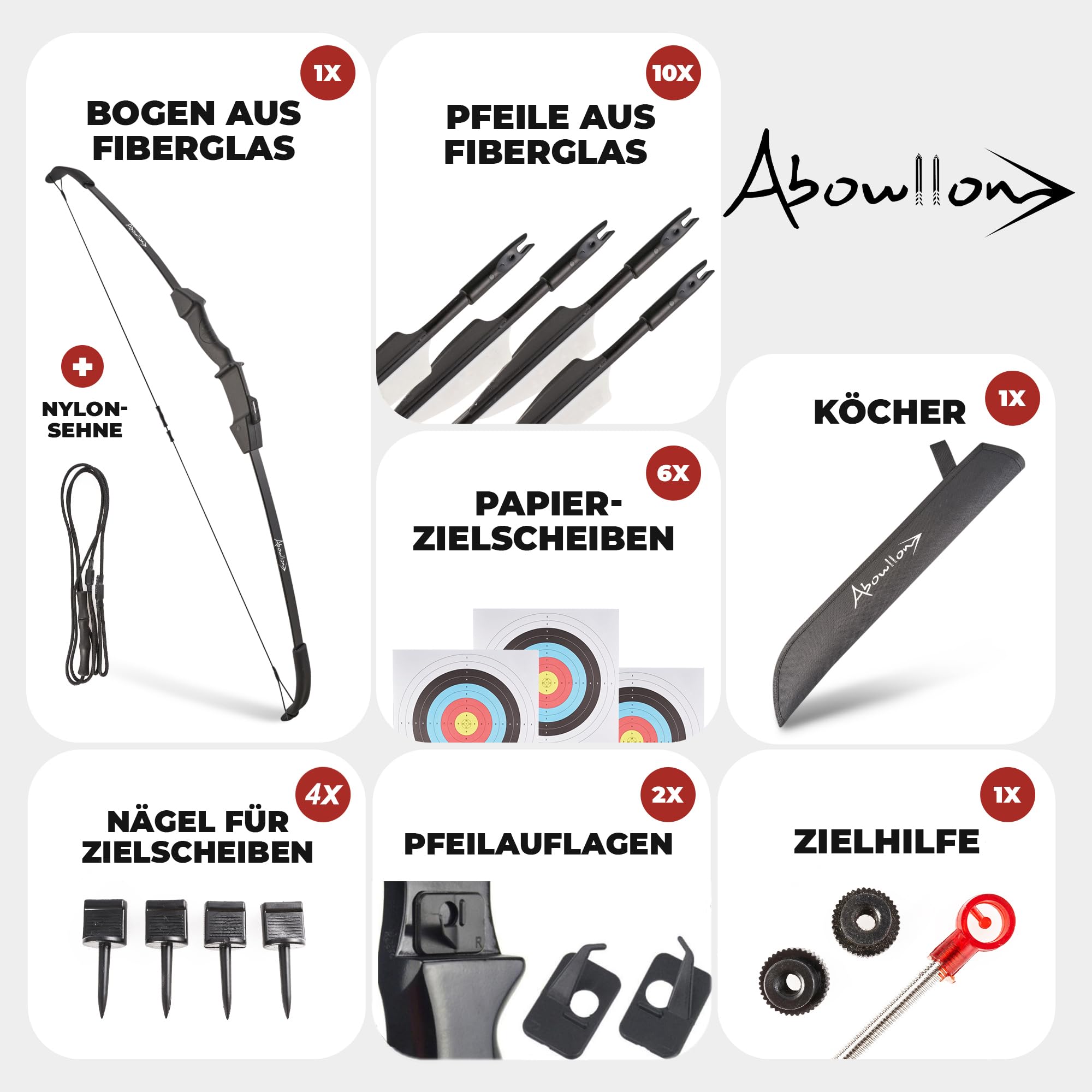 Pfeil und Bogen Kinder | Zielscheibe Bogenschießen Kinder | Sportbogen mit 10 Pfeilen, 6 Zielscheiben, Nylon Köcher | Bogenschießen Kinderbogen | Bow and Arrow