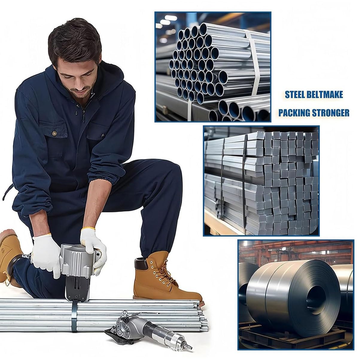 Pneumatische Umreifungsmaschine, tragbares Werkzeug mit Spanner und Cutter Sealer für 1,91-3,20 cm Metallband, effiziente Verpackungslösung
