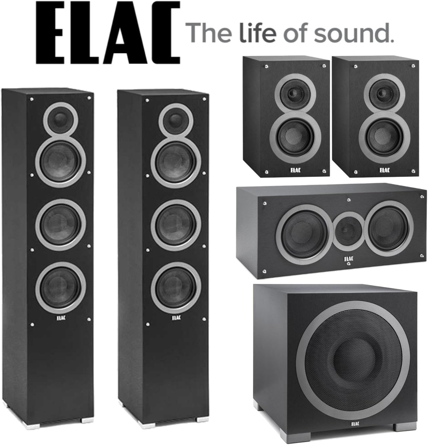 Elac Debut Series Bundle with (2) F5 Floorstanders, (1) C5 Center