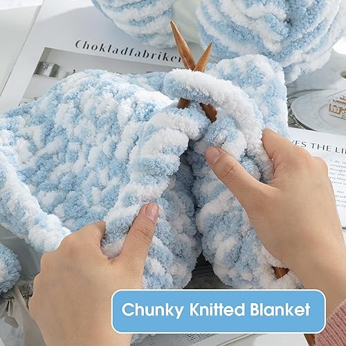 Miniatura 5 de HOMBYS Hilo de felpilla grueso para tejer a mano, hilo voluminoso grande, hilo grueso para tejer, hilo grande suave y ligero, hilo gigante para