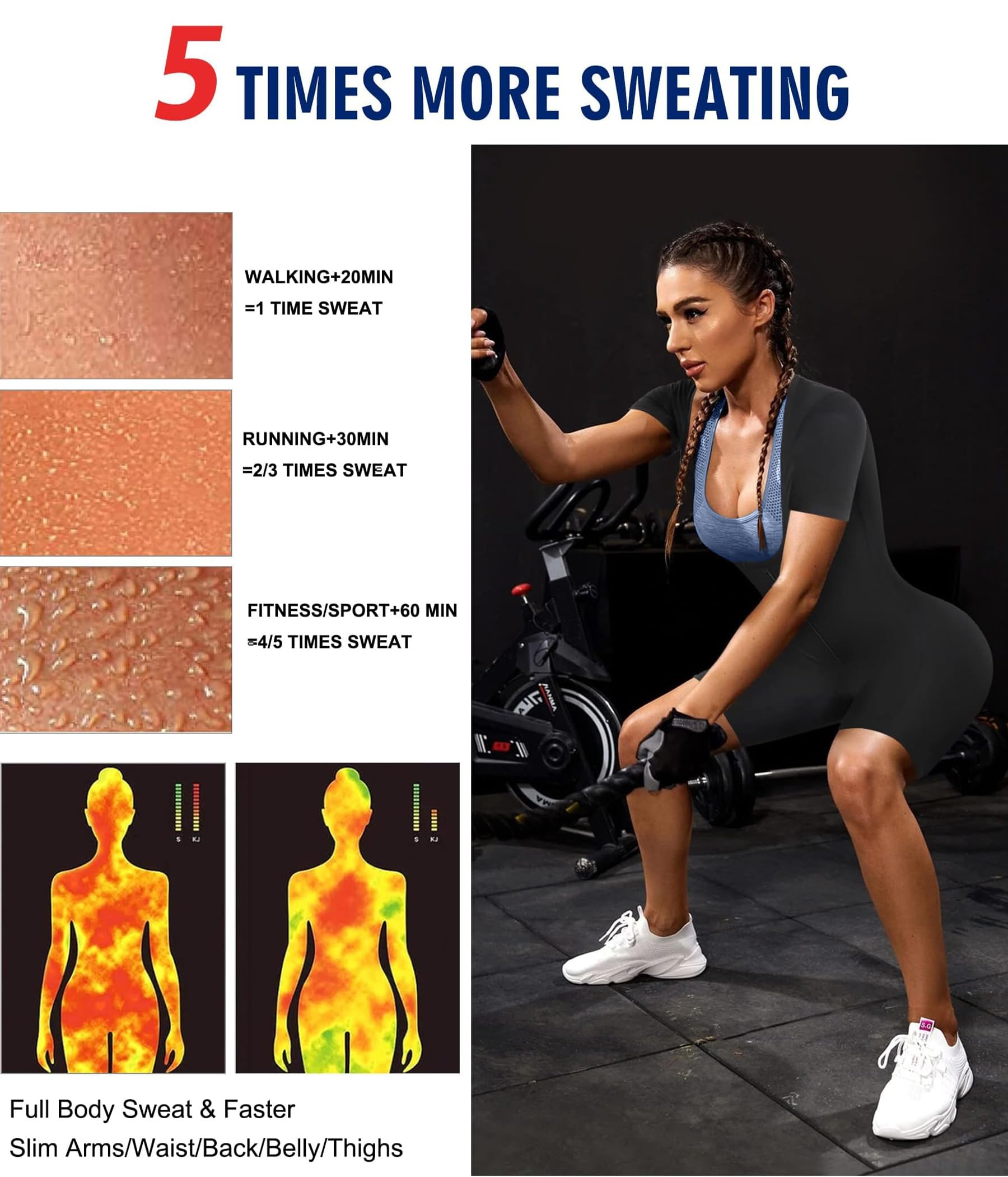 KUMAYES Vêtements de Sudation Femme Amincissante Combinaison Intégrale Sauna Shapewear Costume D'entraînement Formateur Shaper Sudation Entraînement Survêtement pour Fitness