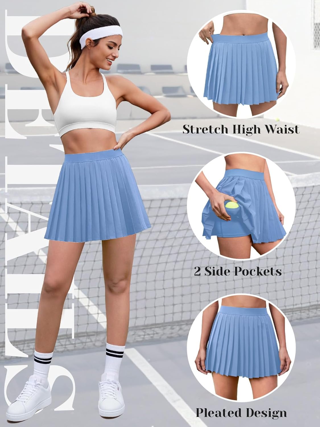 Pleated Tennis Skirts for Women High Waisted Golf Skirt with Pockets Athletic Workout Casual Skorts - Image 3