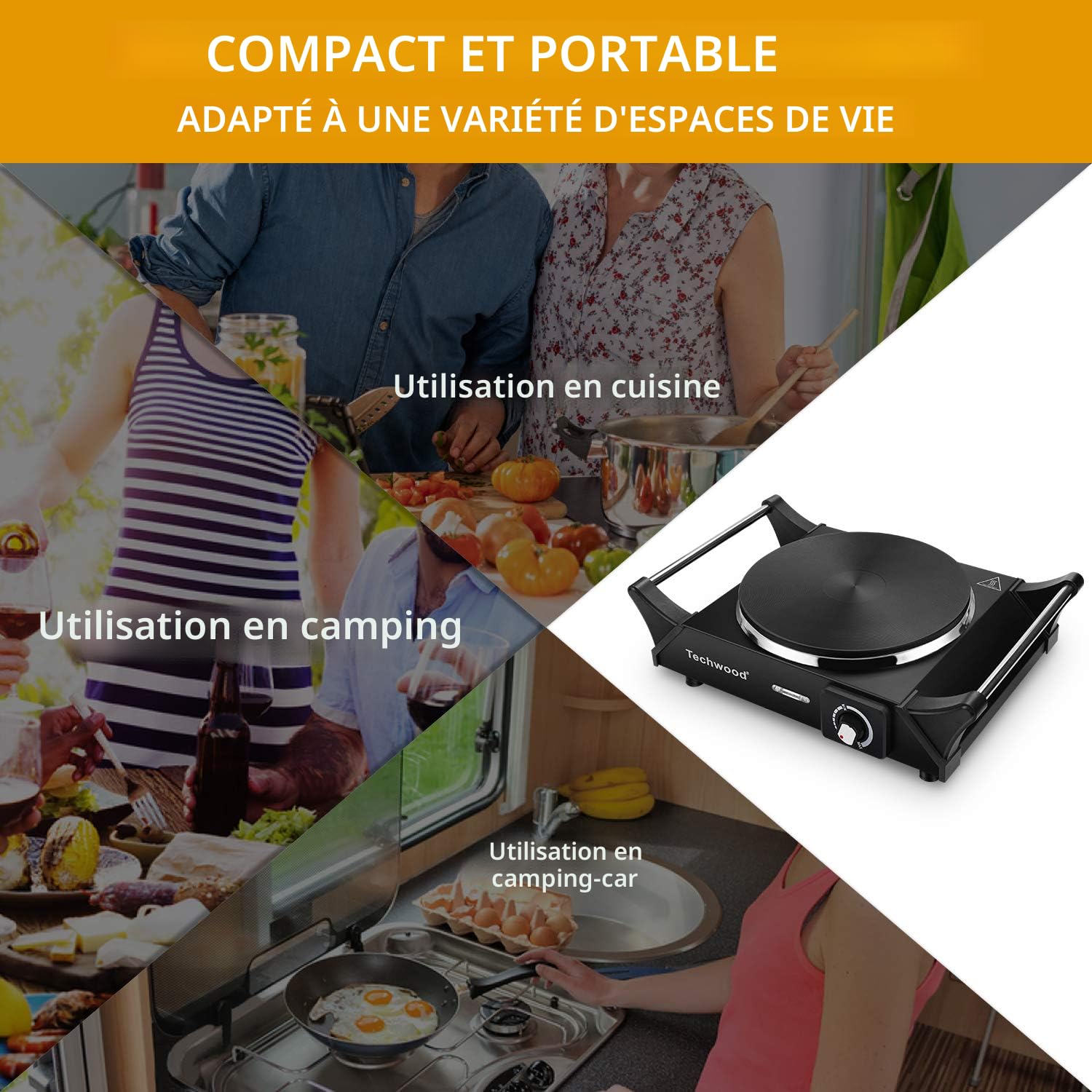 Plaque Chauffante Techwood 1800W - Brûleur Simple Infrarouge - Portable Et Compacte