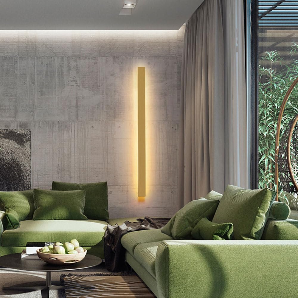 Liniowa lampa ścienna LED do sypialni, salonu, na zewnątrz długi pasek, złote kinkiety nocne, ciepła LED 3000K, akryl, dekoracja wnętrz