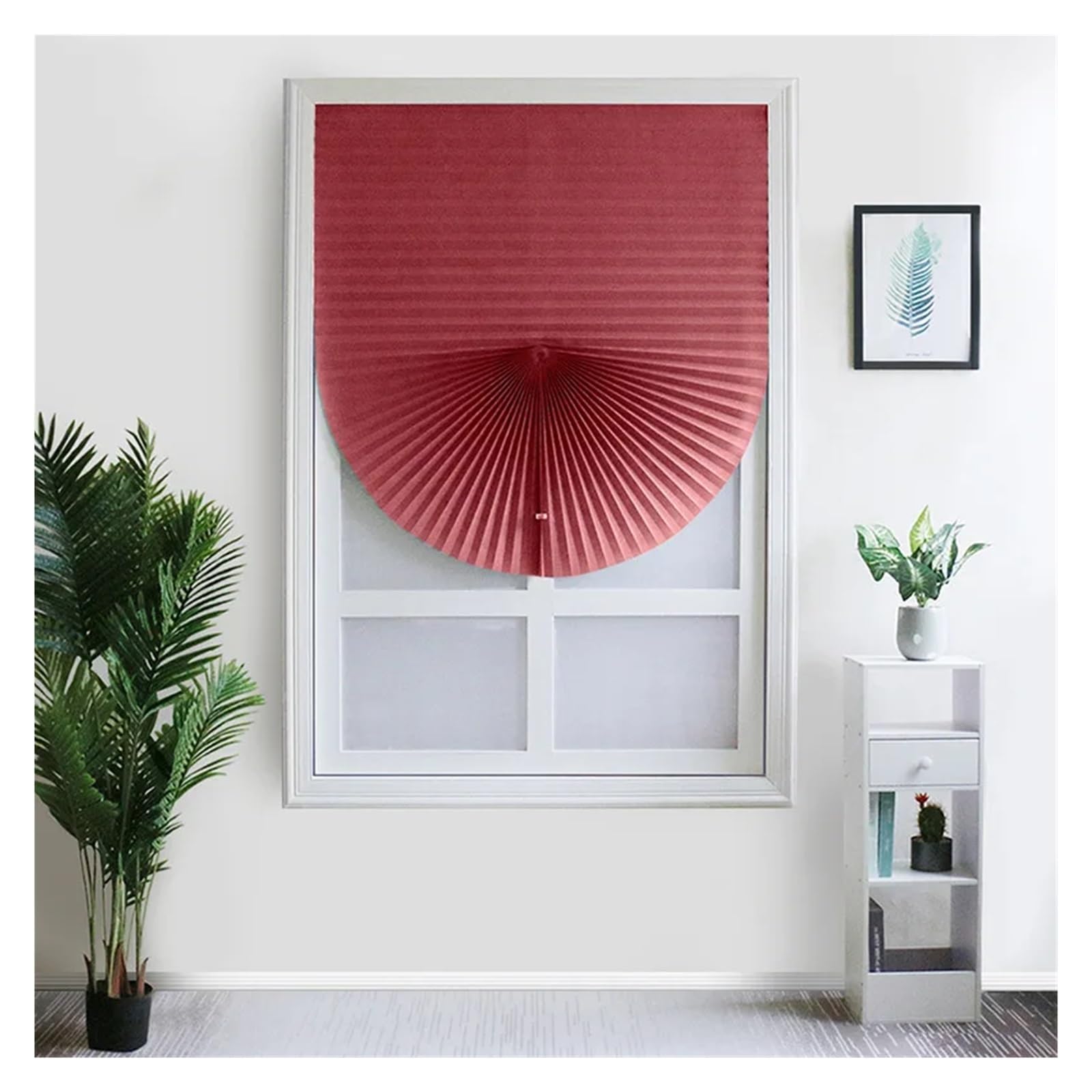Temporary Blinds Non-Woven Shading Pleated Blinds Self-Adhesive Living Room Semi-Shading Curtains Kitchen(Red,60x150cm)