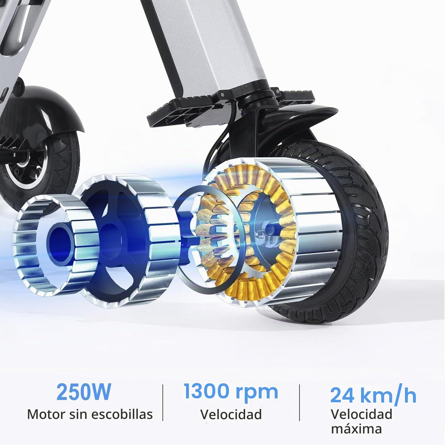 Scooter Movilidad para Adultos 3 Ruedas, Triciclo Eléctrico Ligero con Asiento Y Batería Extraíble, Función Marcha Atrás Interruptor Llave para Desplazamientos Y Viajes A