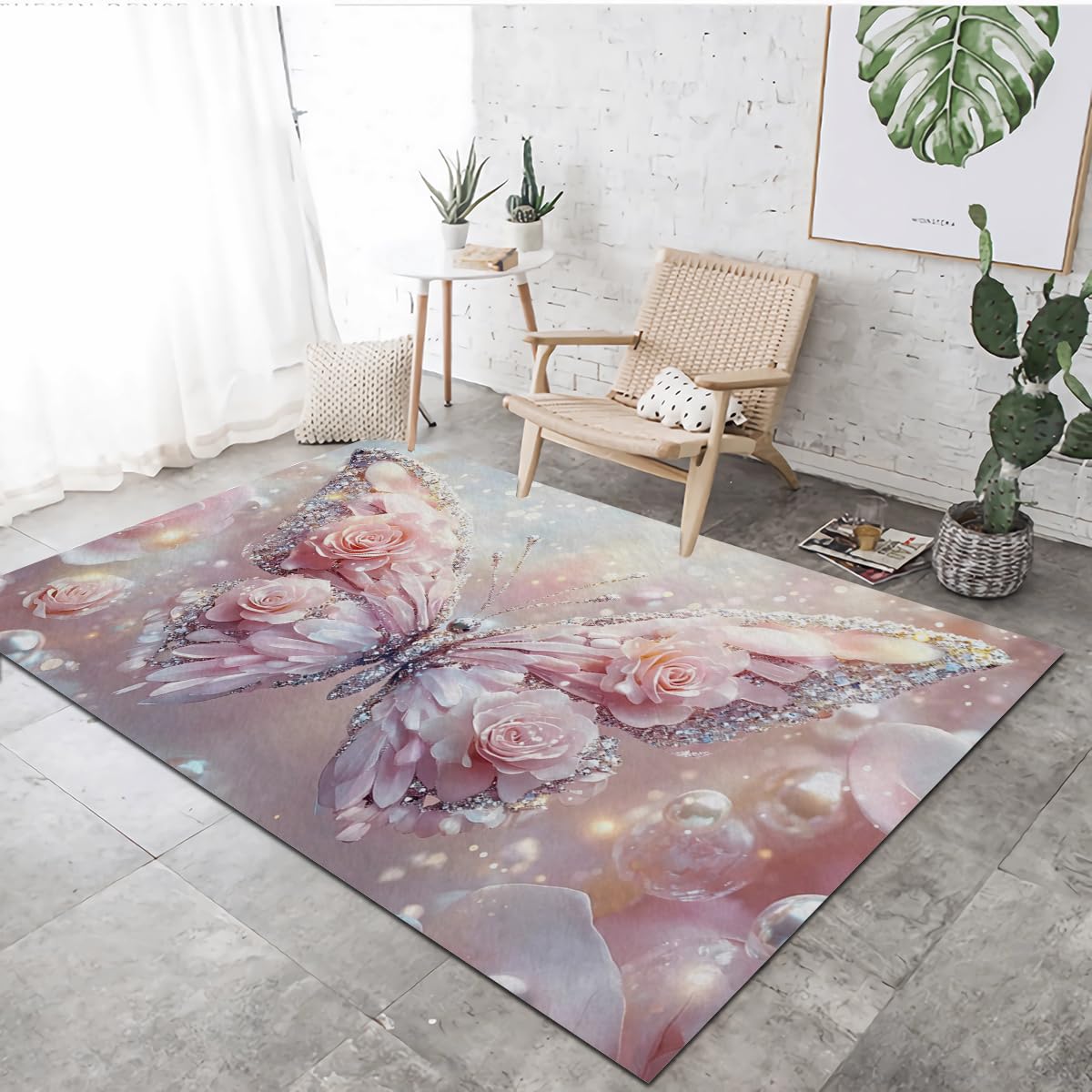 Tapis de sol lavable VULORA Papillon 80x150cm moquette rose antidérapante