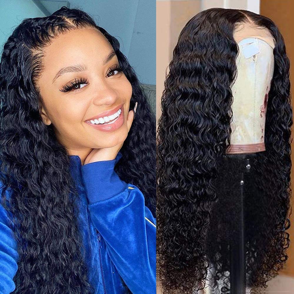 Lace Front Wigs Human Hair Deep Wave Brazilian 150% Density Deep Curly 4X4 Lace Closure Human Hair Wigs for Black Women Virgin Hair Wigs Pre Plucked with Baby Hair Natural (18 Inch,Deep Wave Wigs)