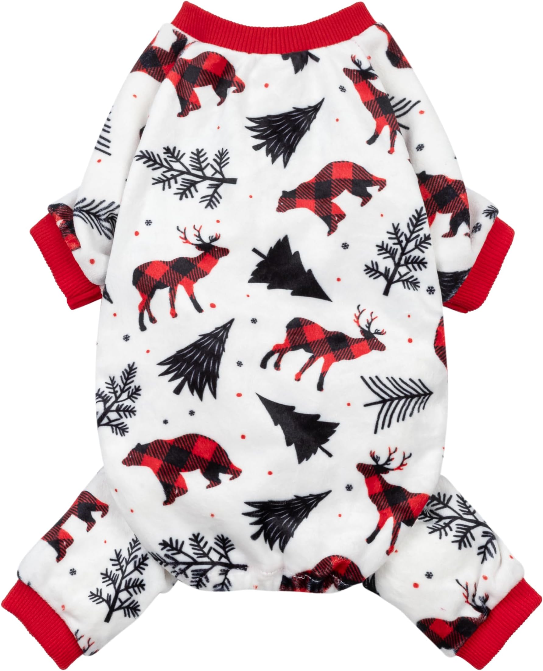 Fitwarm Reindeer Dog Christmas Pajamas, Winter Doggy Clothes for Small Dogs Boy Girl, Fleece Dog Onesie with Feet, Holiday Pet Outfit, Black, White, Red, Large