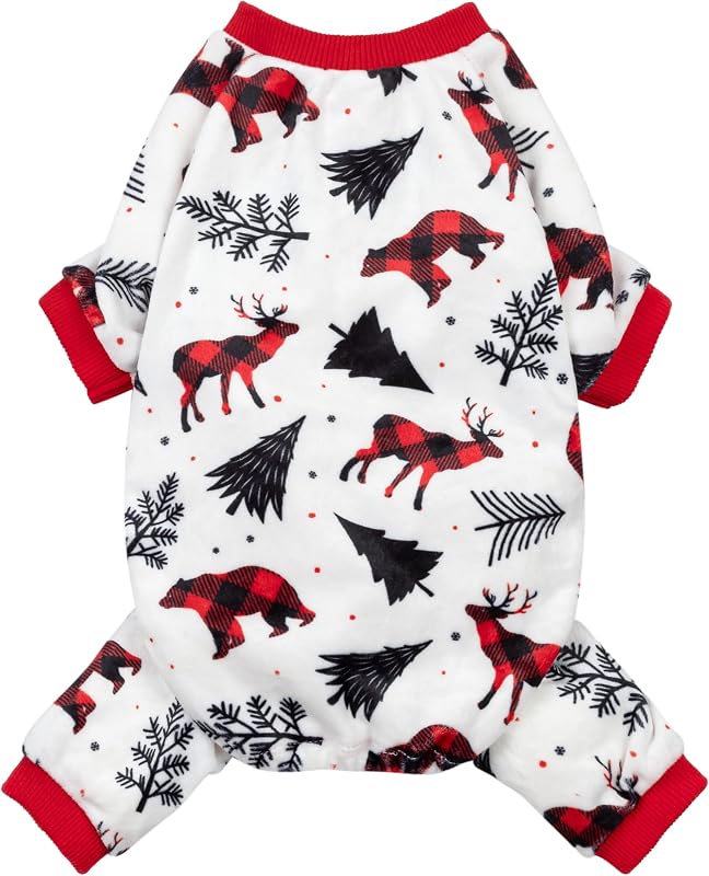 Pijama de Natal para Cães Pequenos Fitwarm, Macacão de Fleece com Patas e Estampa de Rena, Tamanho Médio