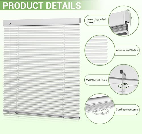 Vista 2 de Boolegon Persianas de aluminio inalámbricas de 1 pulgada con filtro de luz, persianas horizontales anti-UV, impermeables, de metal, para oficina