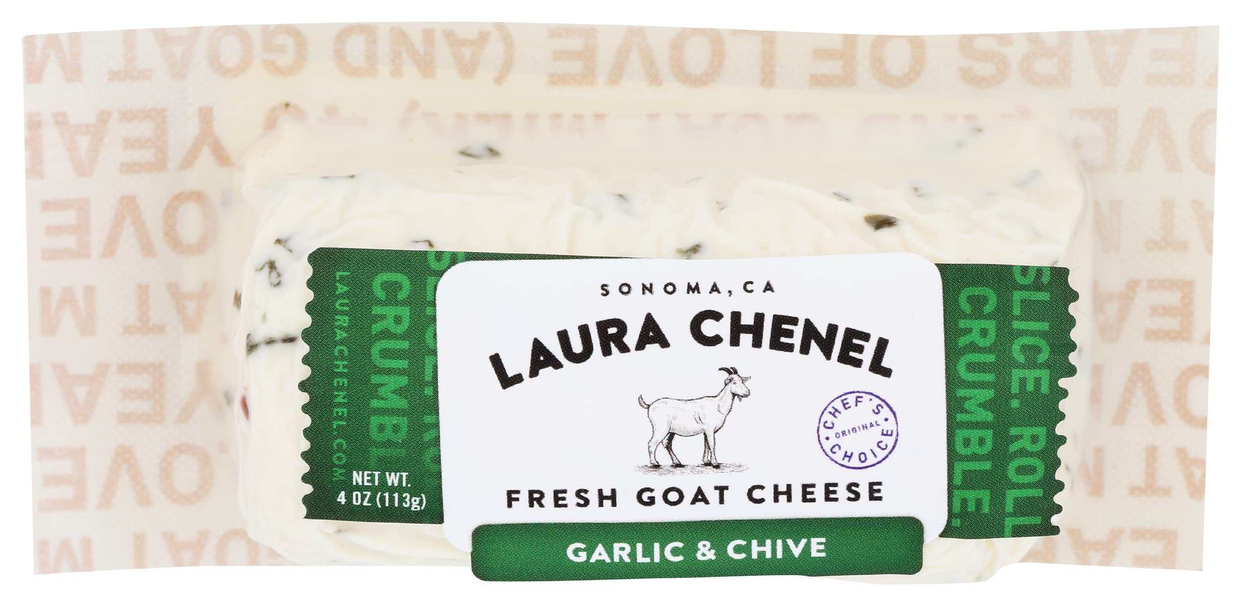 Laura Chenel, Garlic Chive Goat Cheese Log, 4 Ounce