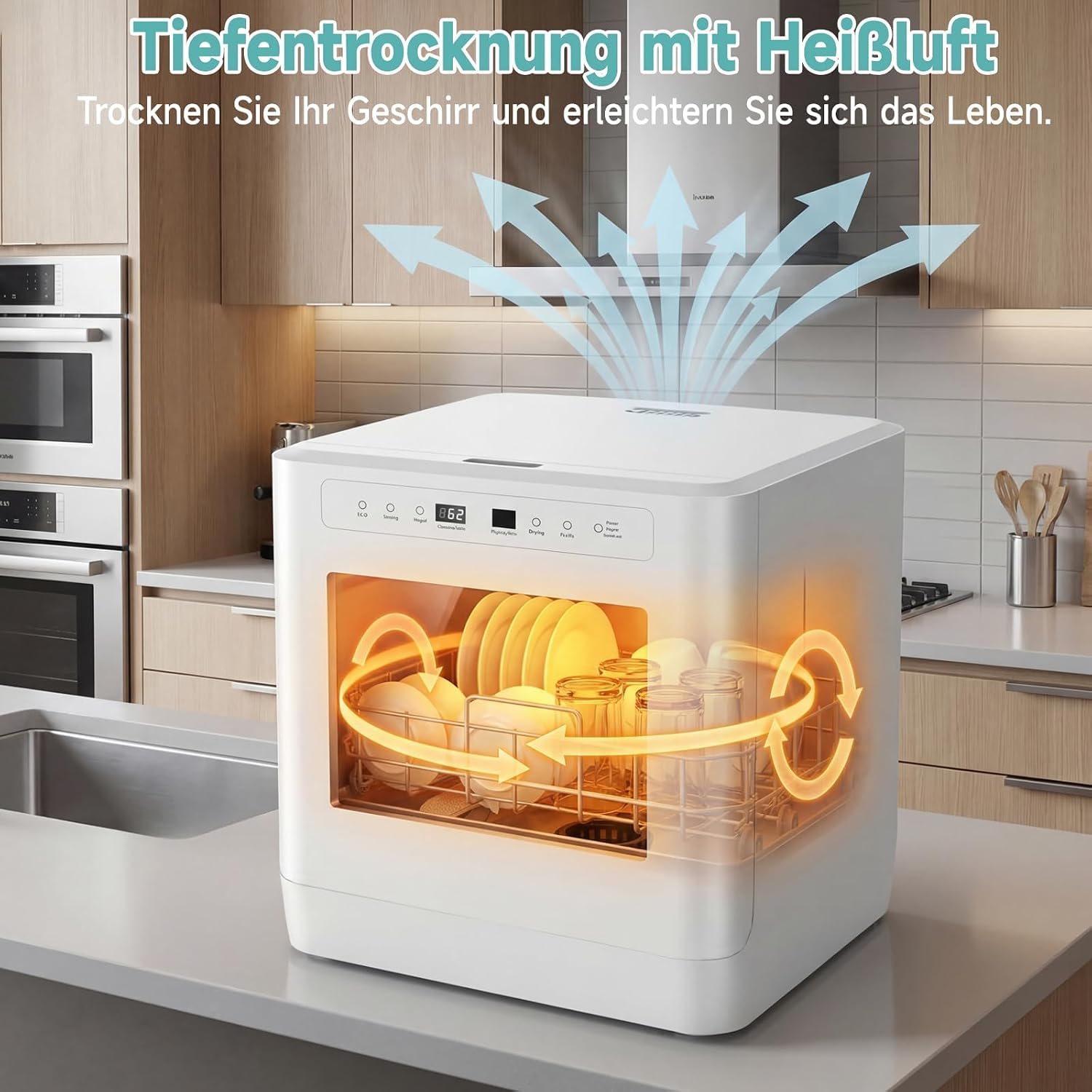 Mini-Geschirrspüler, Tischgeschirrspüler für 8 Maßgedecke, 6 Spülprogramme