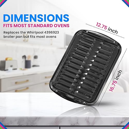Miniatura 5 de Molde para horno antiadherente con revestimiento de porcelana, 16.75 x 12.75 pulgadas, Whirlpool 4396923 - Bandeja de repuesto para horno con