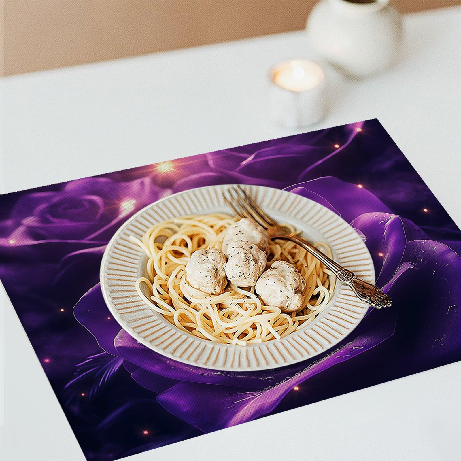 Pack de 8 Table Rêve en Coton et Lin - Set de décoration de Table Rose Pourpre pour événements, Mariage, Anniversaire, dîner, café, Cuisine 30×45cm