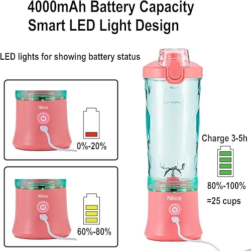 Miniatura 4 de Licuadora portátil, licuadora personal para batidos y batidos, vaso sin BPA de 20 onzas, licuadora impermeable con recargable por USB, puede